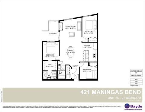 Floor plan for 2 beds, 2 baths, 1247 sqft
